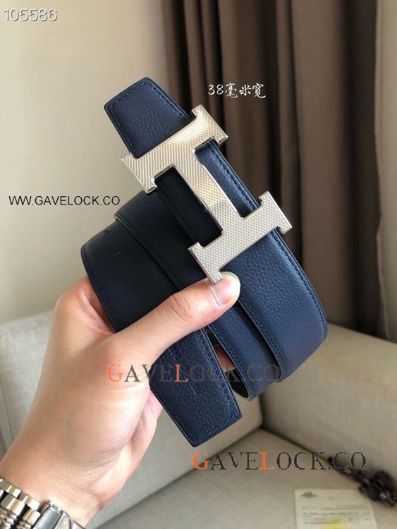 Blue Gold Hermes H Belt - Reversible Leather Strap 38MM